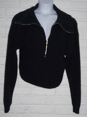For Love & Lemons Black Quarter Zip Crop Sweater XL Victoria's Secret FLL VS Rib